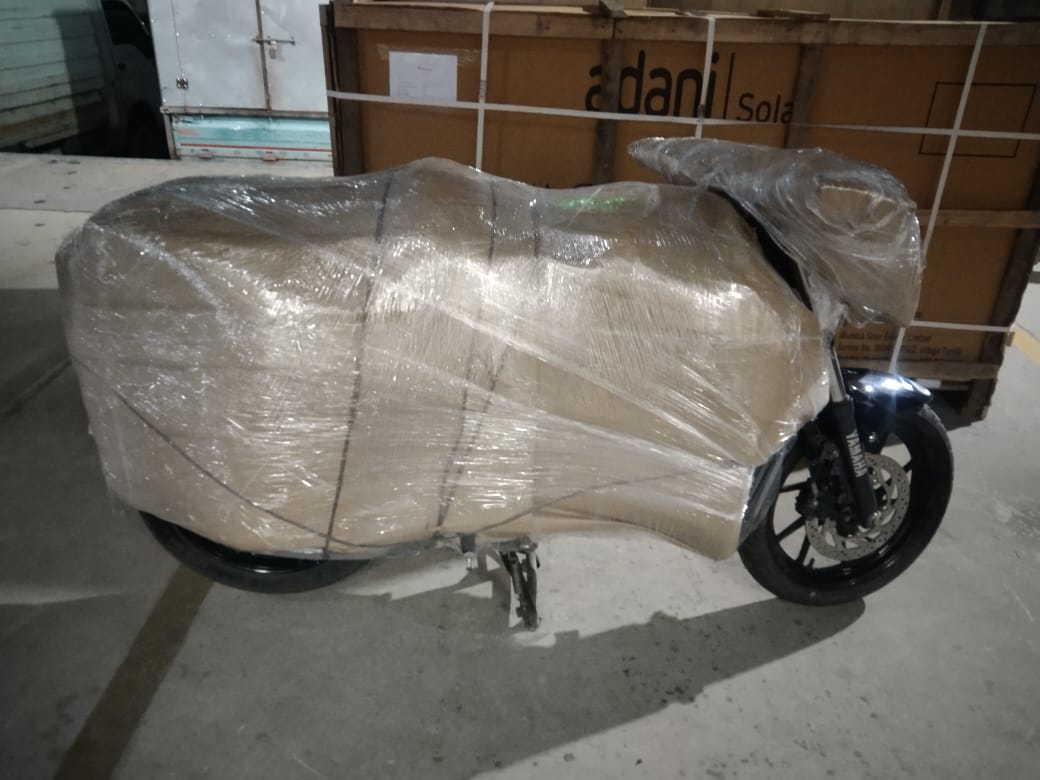 Motorbike packed and crated for transportation