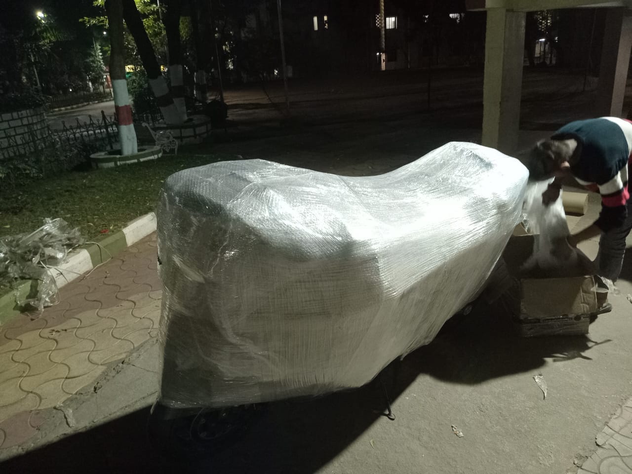 Scooter packed and secured for transportation