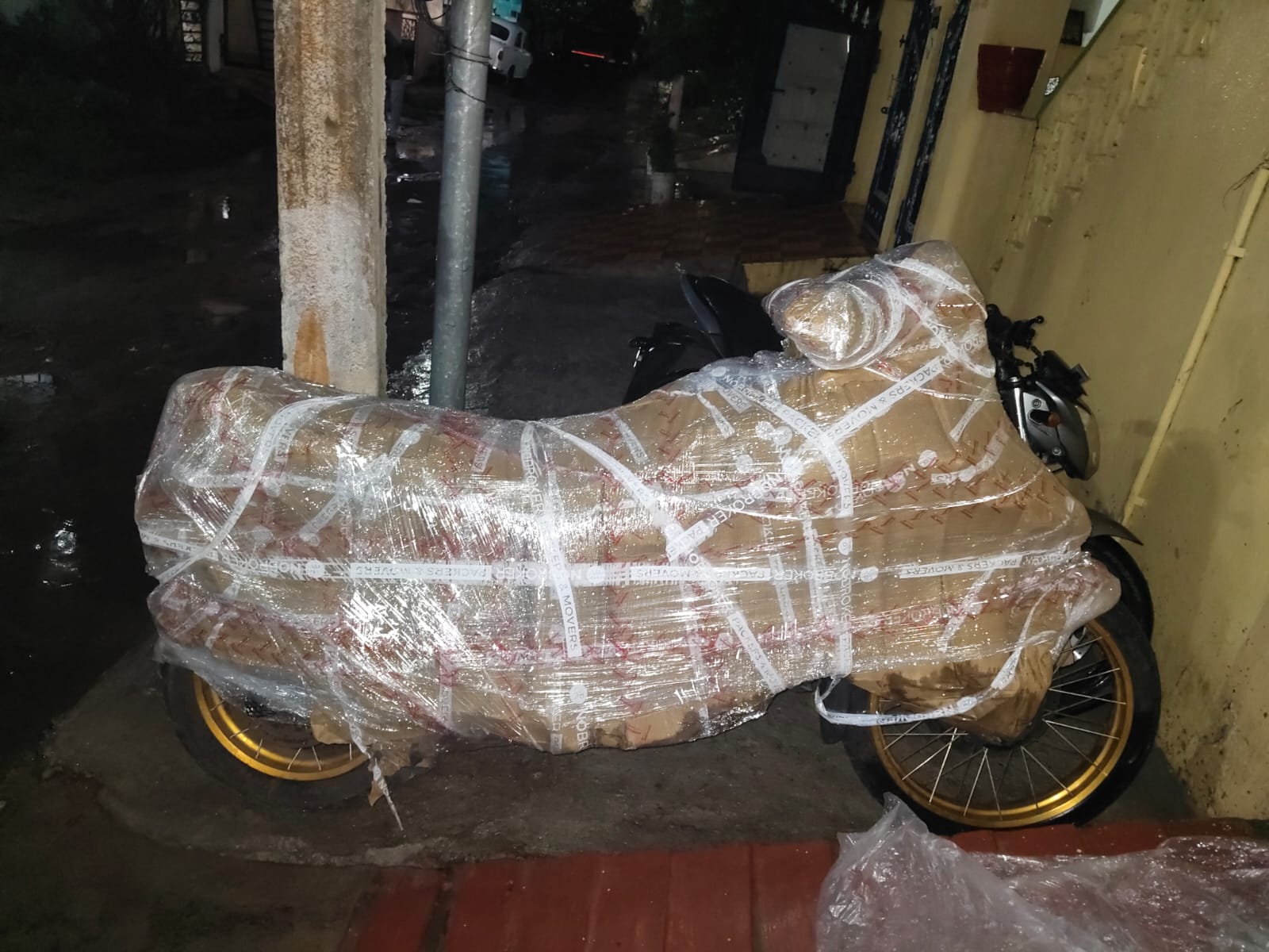 Scooter packed and secured for transportation
